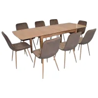 Set masă și scaune Evelin HV-27V + 8 YTC-080Wo BLUVEL38 Dreptunghiulară / PAL / Light Brown