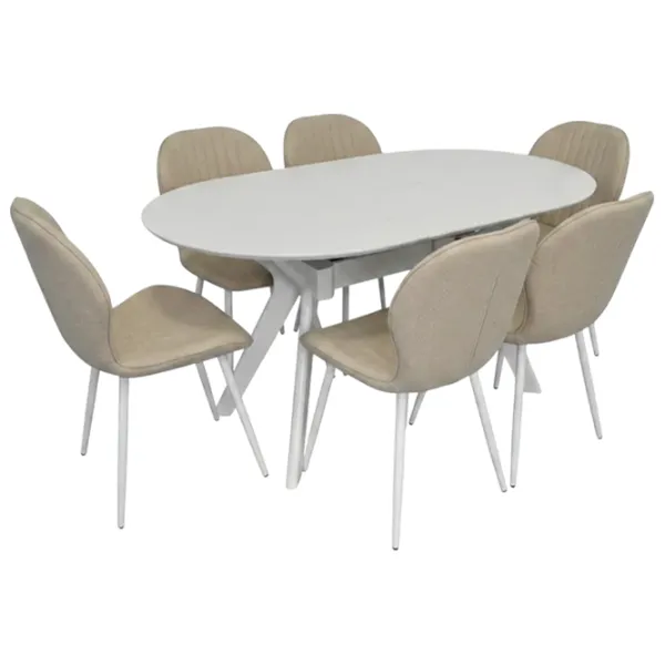 Set masă și scaune Evelin Raffles Oval + 6 YTC-064Wh BJORN24 Ovală / MDF / White photo 1