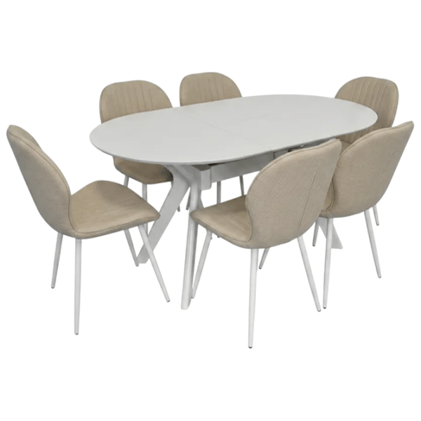 Set masă și scaune Evelin Raffles Oval + 6 YTC-064Wh BJORN24 Ovală / MDF / White photo 1
