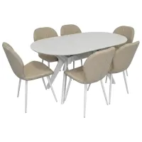 Set masă și scaune Evelin Raffles Oval + 6 YTC-064Wh BJORN24 Ovală / MDF / White