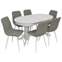Set masă și scaune Evelin HV-31N + 6 YTC-078Wh UF885-14 Ovală / Lemn / White