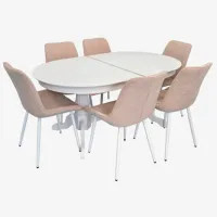 Set masă și scaune Evelin HV-33V + 6 YTC-055Wh UF885-03 Ovală / MDF / White