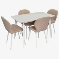 Set masă și scaune Evelin COOPER + 4 YTC-064Wh BJORN24 Dreptunghiulară / Sticlă securizată / White