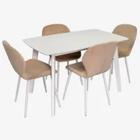 Set masă și scaune Evelin COOPER + 4 YTC-064Wh UF910-01 Dreptunghiulară / Sticlă securizată / White