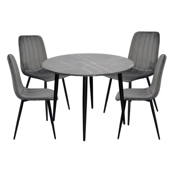 Set masă și scaune Evelin DT 402-6B + 4 YTC-078B BLUVEL-14 Rotundă / PAL / Dark Grey photo 1