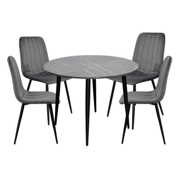 Set masă și scaune Evelin DT 402-6B + 4 YTC-078B BLUVEL-14 Rotundă / PAL / Dark Grey photo 1