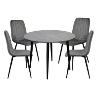 Set masă și scaune Evelin DT 402-6B + 4 YTC-078B BLUVEL-14 Rotundă / PAL / Dark Grey