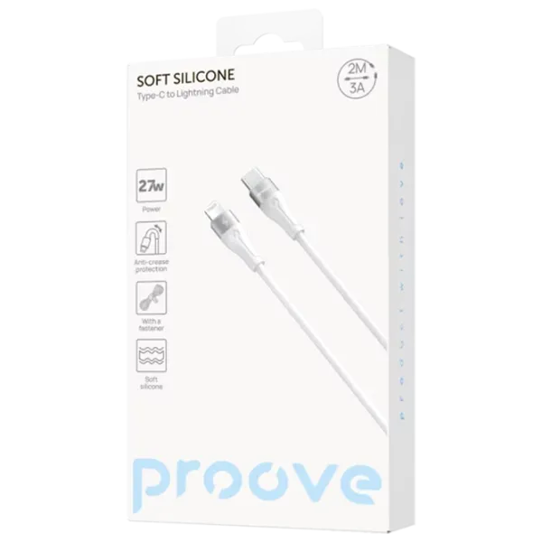 Кабель питания Soft Silicone Proove Lightning + USB Type-C 2 м / Белый photo 5