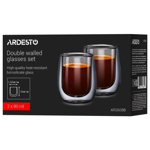 Set de cești Ardesto AR2608B 80 ml / Sticlă / Transparent photo 3