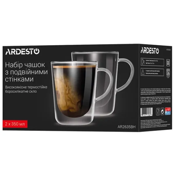 Set de căni Ardesto AR2635BH 350 ml / Sticlă borosilicată / Transparent photo 3