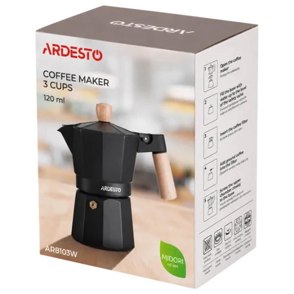 Cafetieră gheizer Ardesto AR8103W 0.12l / Aluminiu / Black photo 7