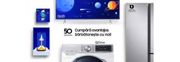 50 de ani de inovații Samsung! Sărbătorește cu noi, cumpără avantajos!