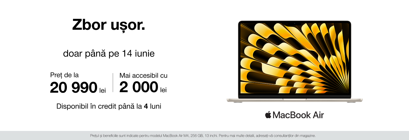 MacBook Air la preț special. Creativitate și portabilitate fără limite!