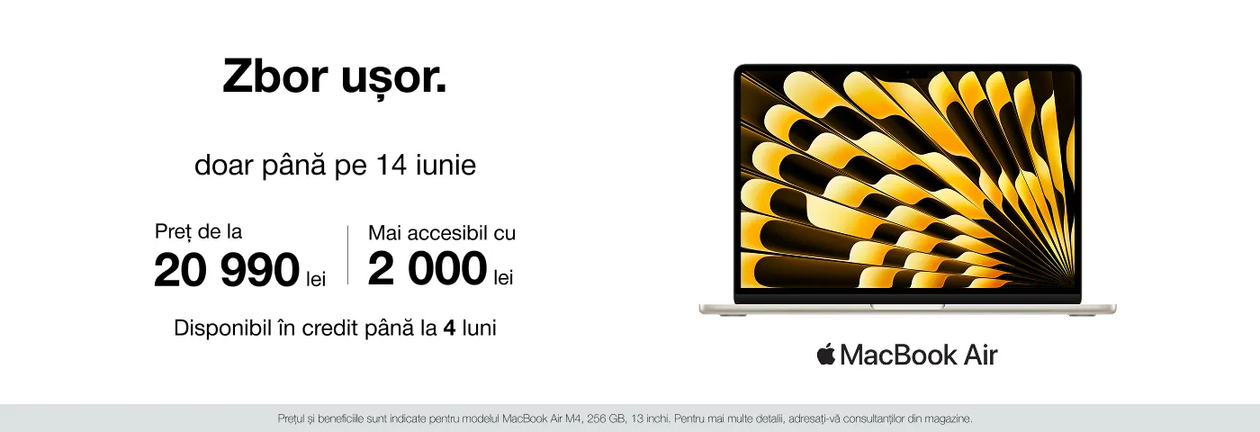 MacBook Air la preț special. Creativitate și portabilitate fără limite!